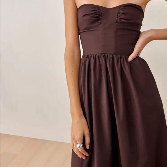 NWOT Reformation Buckley Cafe Brown Strapless Lace up Back Midi Dress size 2 - Picture 8 of 9